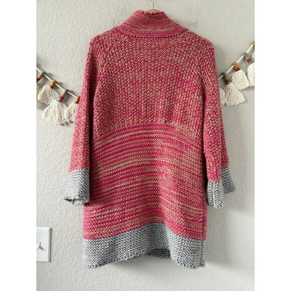 Sundance Selina Wool Blend Crochet Knit Open Font Longline Cardigan Pink Preppy - Picture 2 of 10